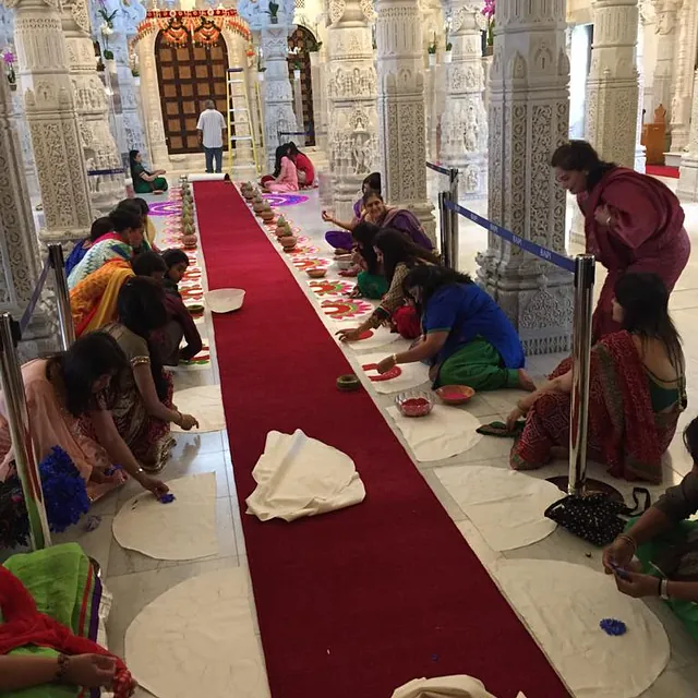 Red carpet laid in a temple